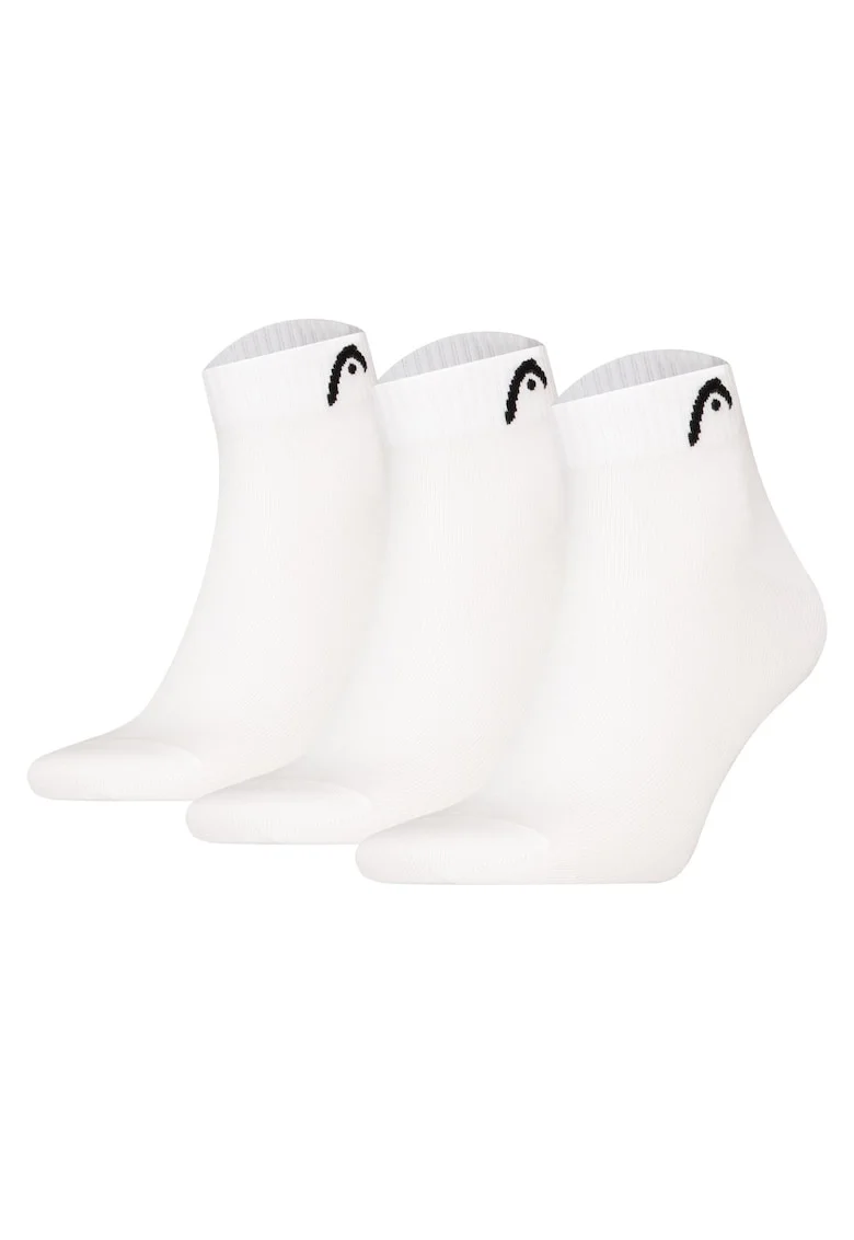Set de 3 perechi de sosete scurte cu logo si model unisex, Alb
