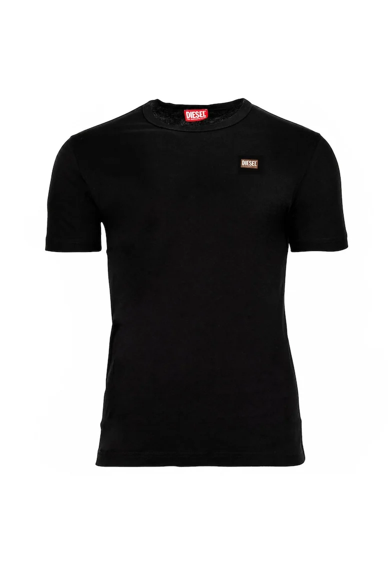 Tricou regular fit de bumbac cu decolteu la baza gatului, Alb/Negru