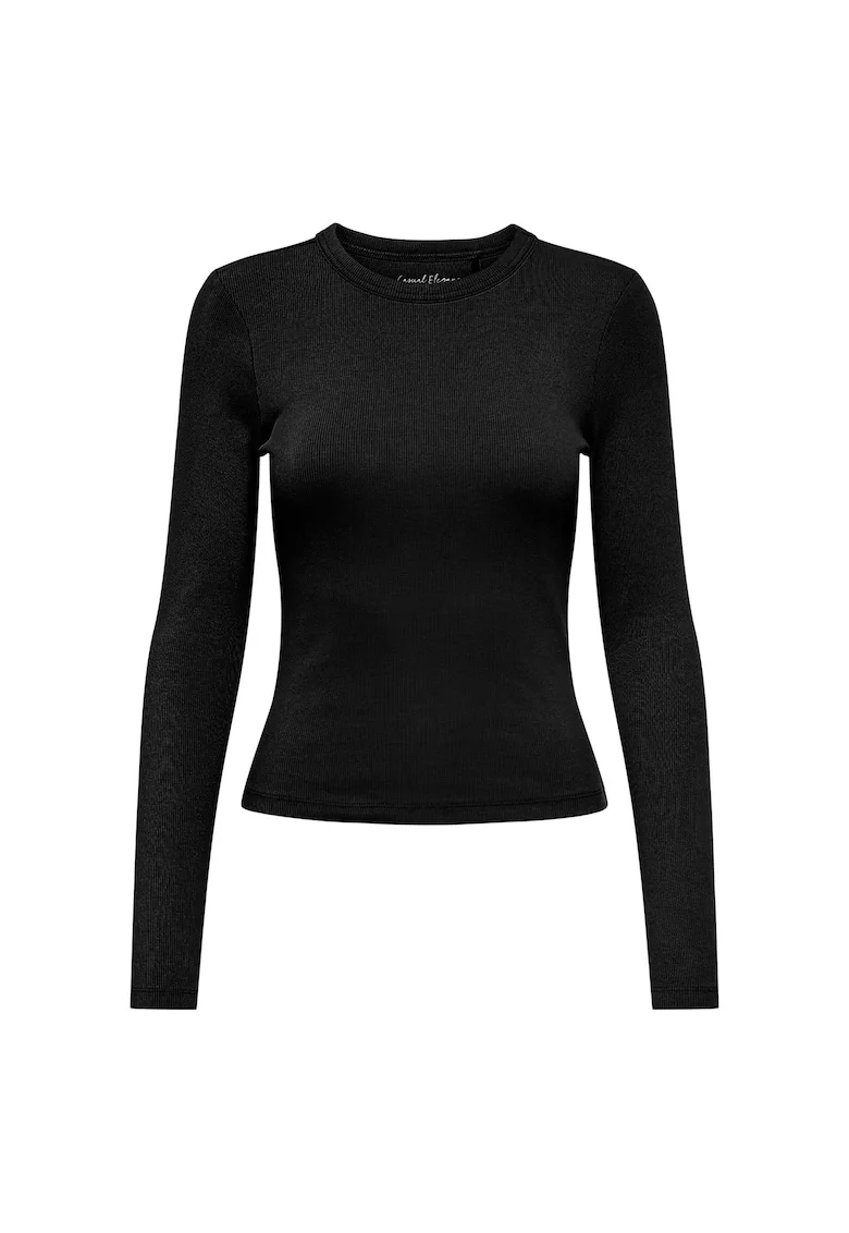 Bluza slim fit cu decolteu la baza gatului si aspect striat, Negru stins