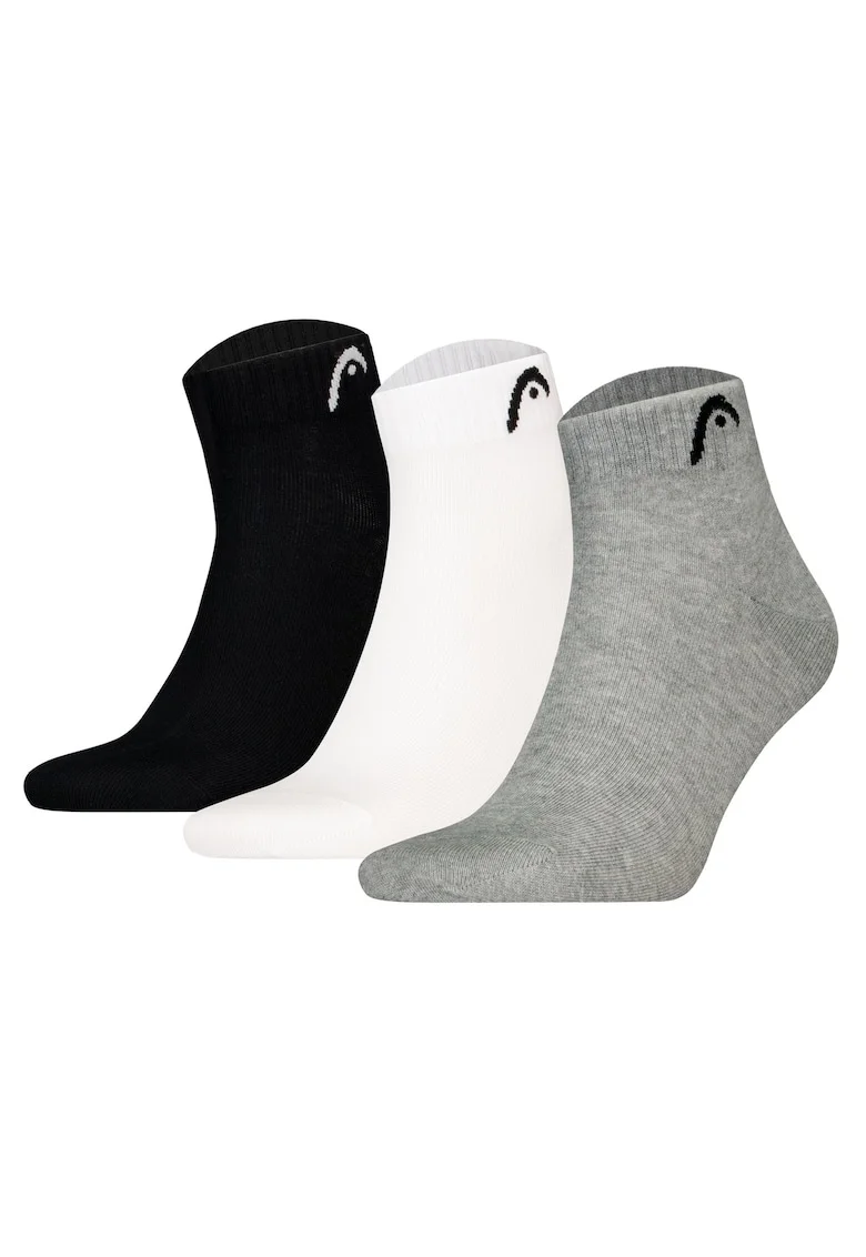 Set de 3 perechi de sosete scurte cu logo si model unisex, Alb/Negru/Gri