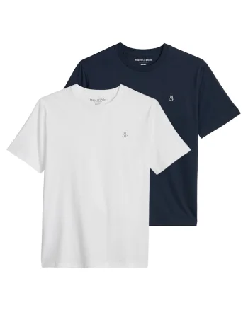 Set de doua piese de tricouri regular-fit cu logo discret, Alb/Albastru inchis
