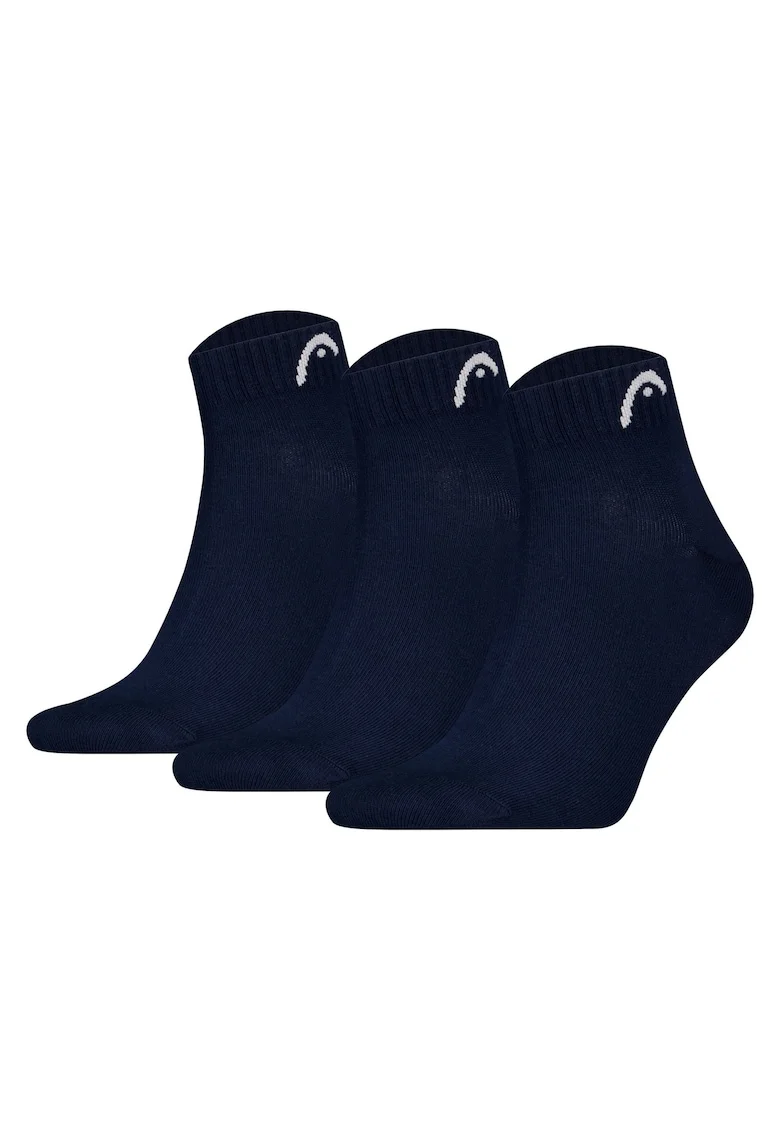 Set de 3 perechi de sosete scurte cu logo si model unisex, Albastru inchis