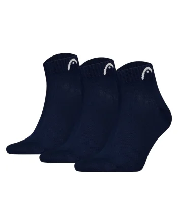 Set de 3 perechi de sosete scurte cu logo si model unisex, Albastru inchis