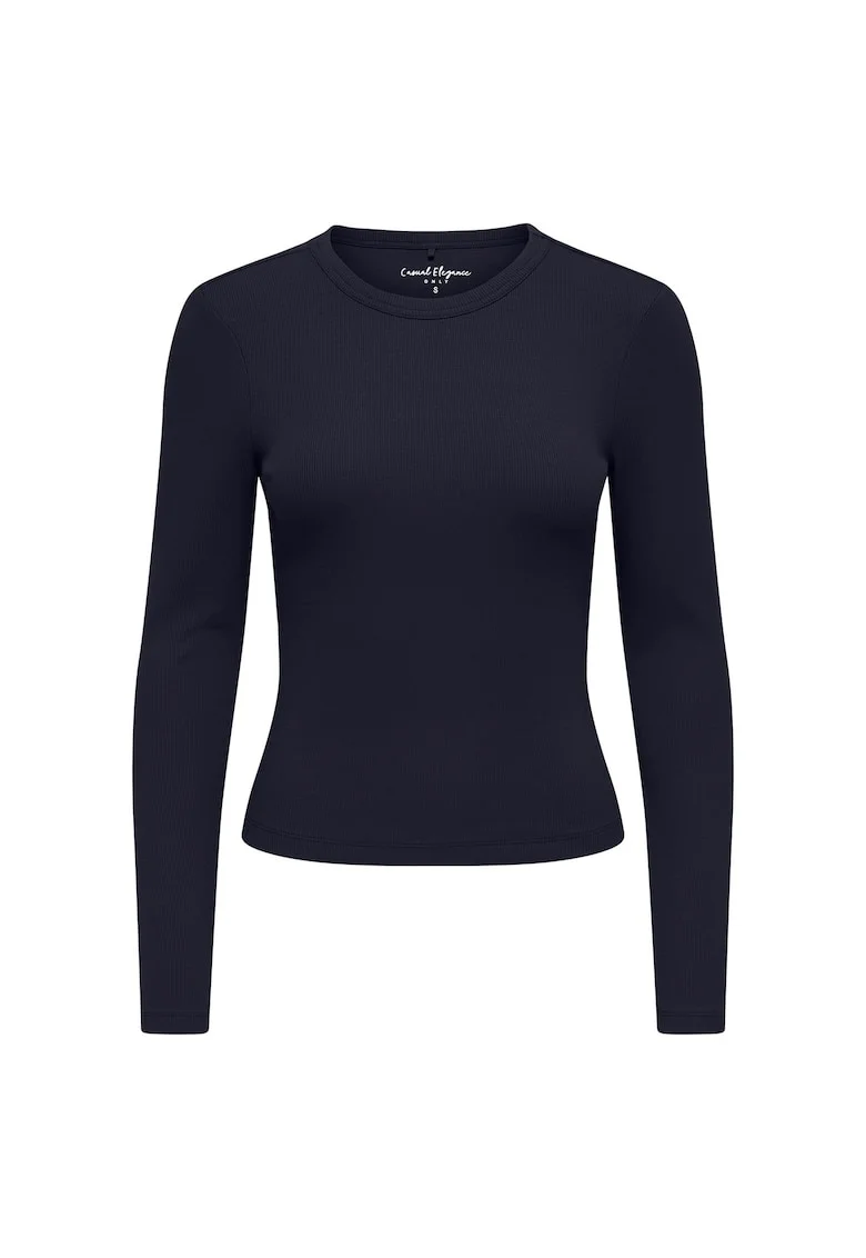 Bluza slim fit cu decolteu la baza gatului si aspect striat, Albastru inchis
