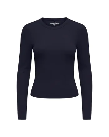Bluza slim fit cu decolteu la baza gatului si aspect striat, Albastru inchis