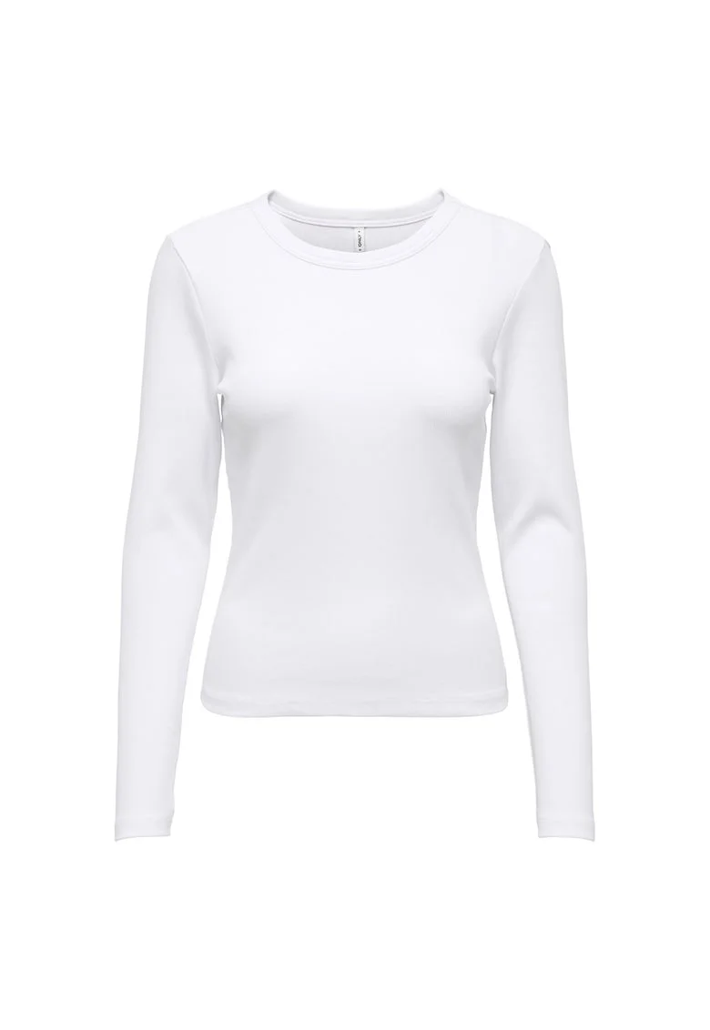 Bluza slim fit cu decolteu la baza gatului si aspect striat, Alb