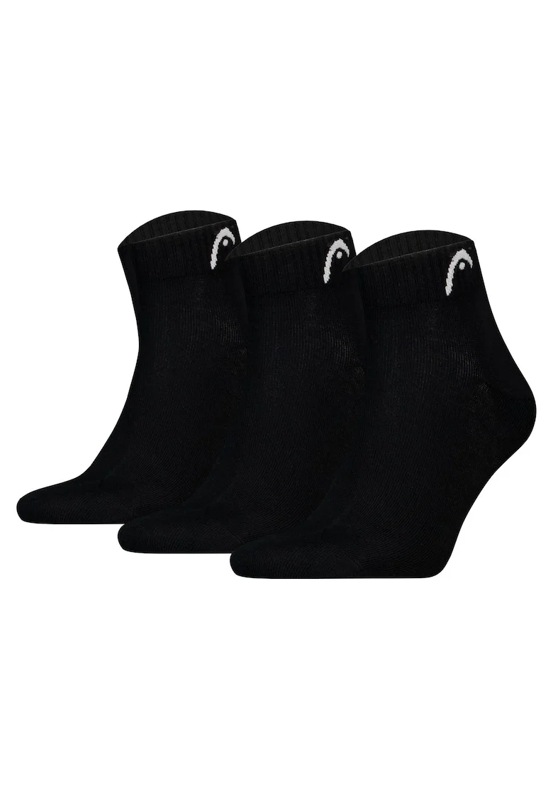 Set de 3 perechi de sosete scurte cu logo si model unisex, Negru