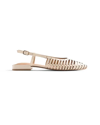 Pantofi slingback din piele cu decupaje, Alb murdar