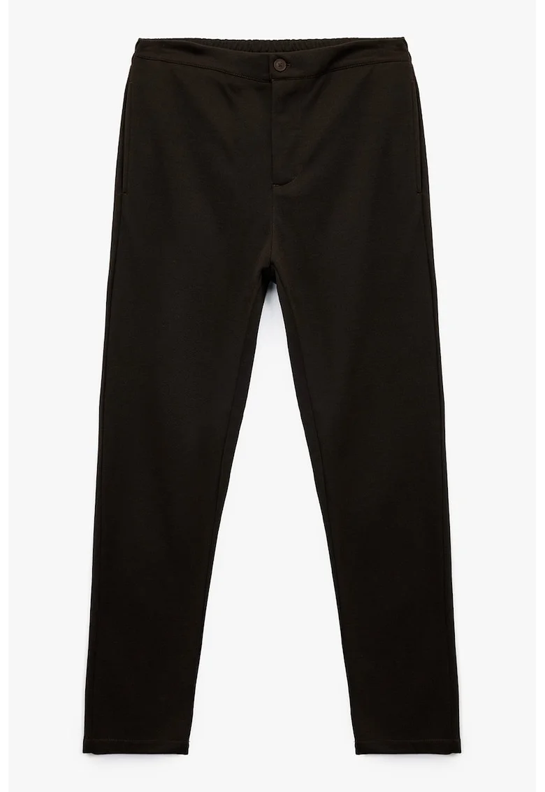 Pantaloni uni din material pique, Maro inchis