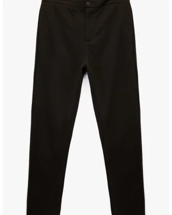 Pantaloni uni din material pique, Maro inchis