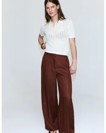 Pantaloni drepti cu talie medie, Caramiziu