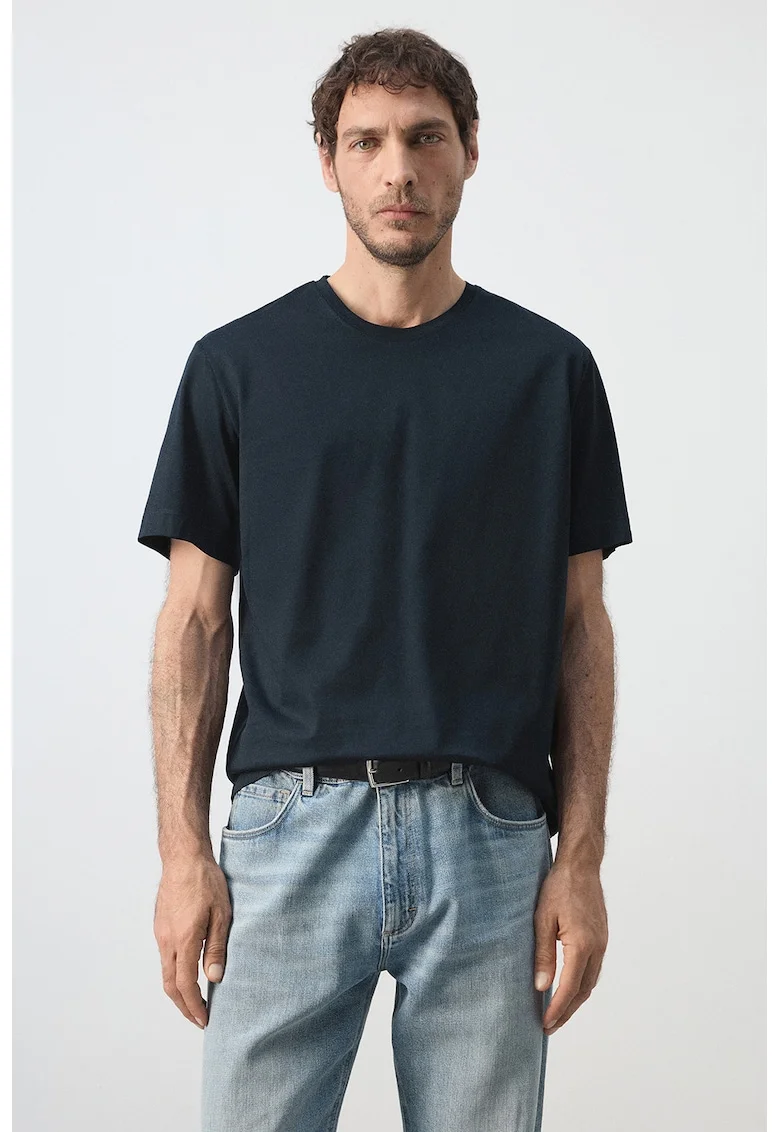 Tricou regular-fit cu decolteu la baza gatului, Albastru ultramarin