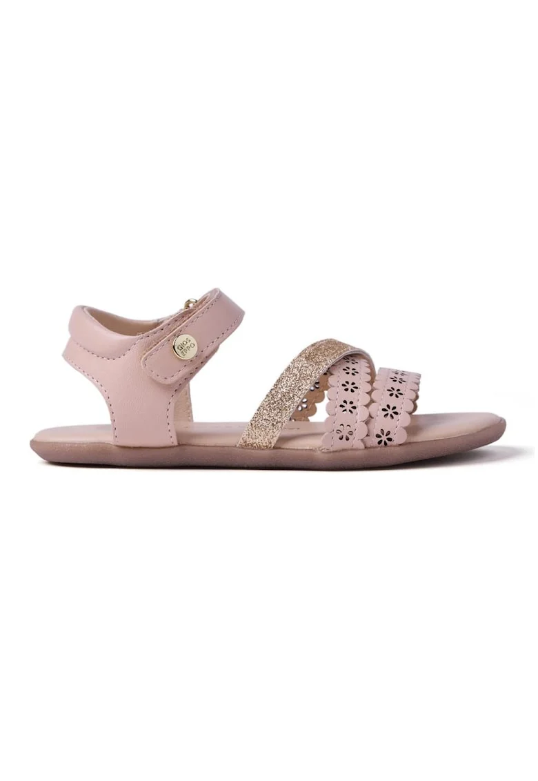 Sandale din piele cu bareta cu aspect stralucitor, Nude rose
