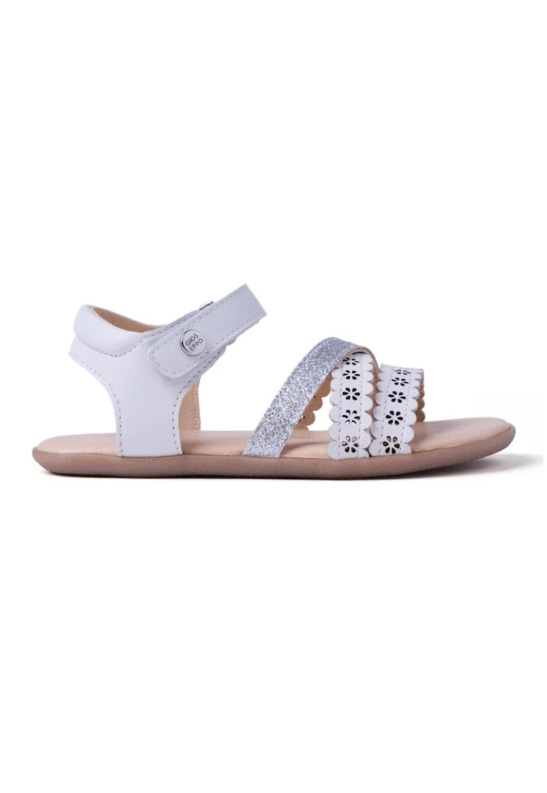 Sandale din piele cu bareta cu aspect stralucitor, Alb