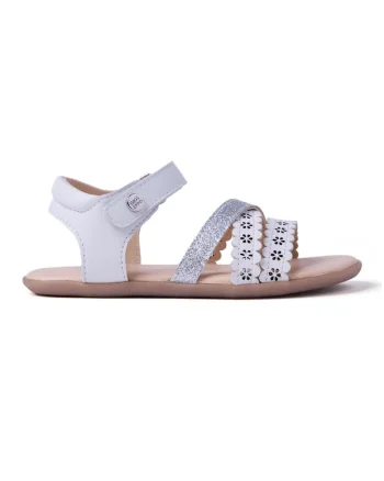 Sandale din piele cu bareta cu aspect stralucitor, Alb
