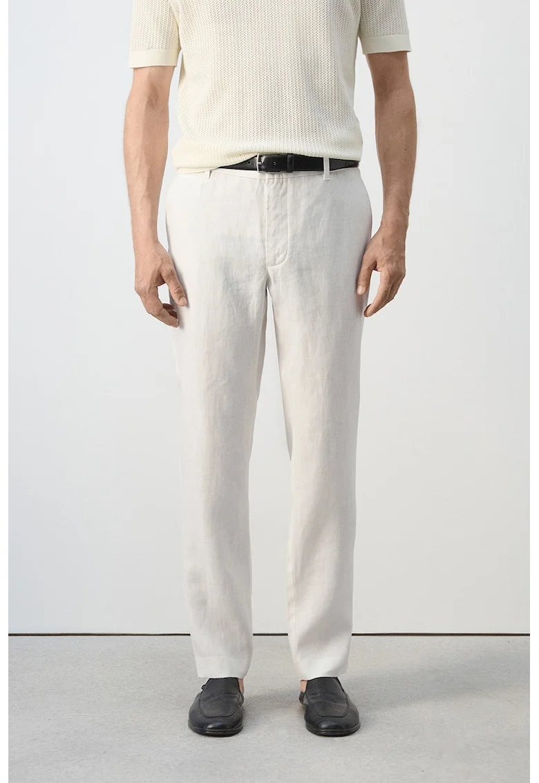 Pantaloni slim fit de in, Alb murdar