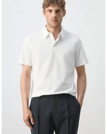 Tricou polo de pique cu croiala slim-fit, Alb