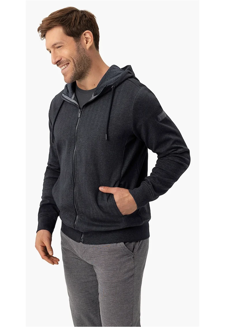 Hanorac cu gluga barbati, cu fermoar, buzunare, regular fit,  B-Fog, albastru marin melange, Bleumarin