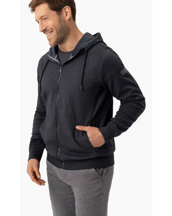 Hanorac cu gluga barbati, cu fermoar, buzunare, regular fit,  B-Fog, albastru marin melange, Bleumarin