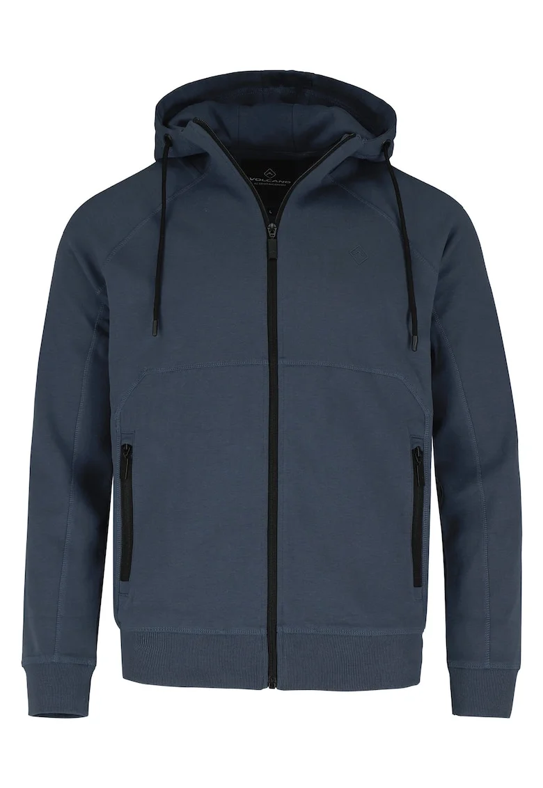 Hanorac cu gluga din bumbac, cu fermoar, buzunare, regular fit,  B-Mentis, verde masliniu, Bleumarin
