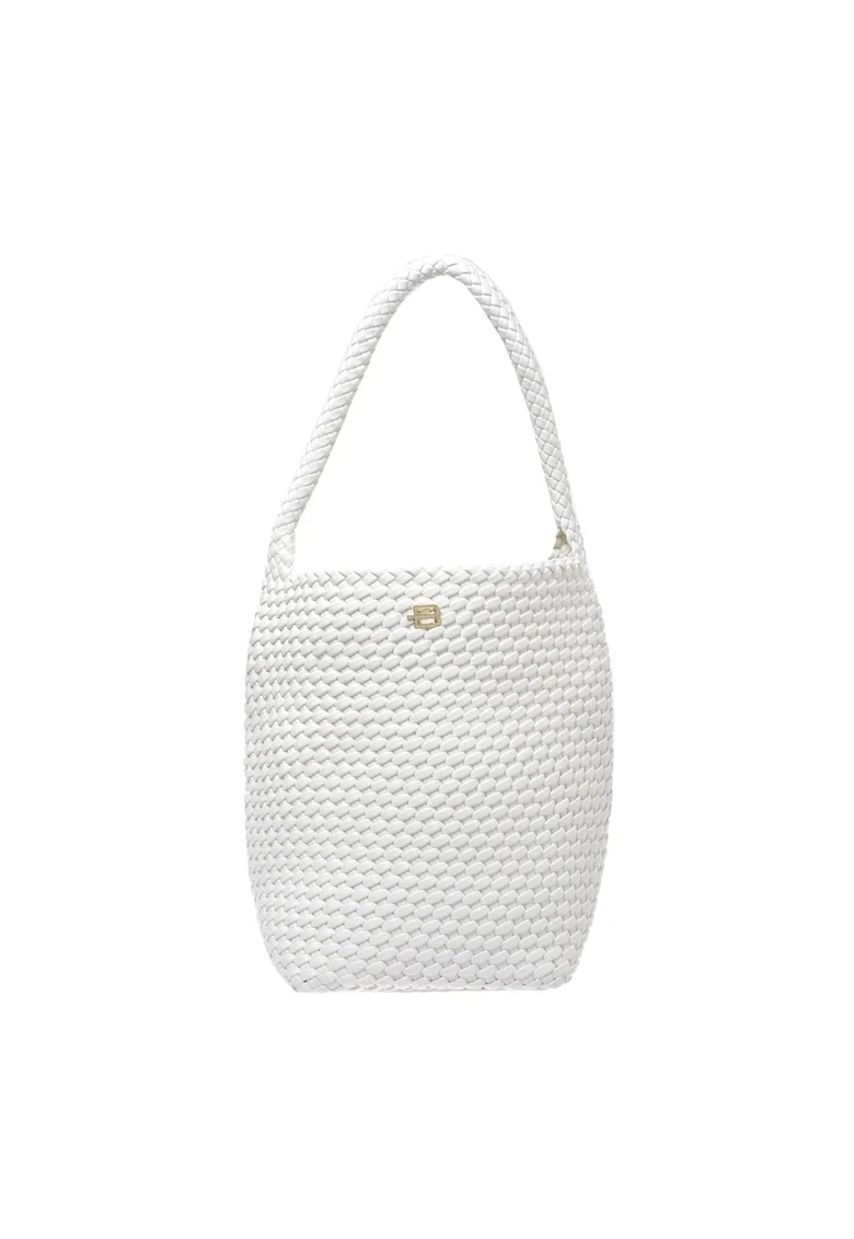 Geanta tote din piele ecologica cu aspect tesut, Alb