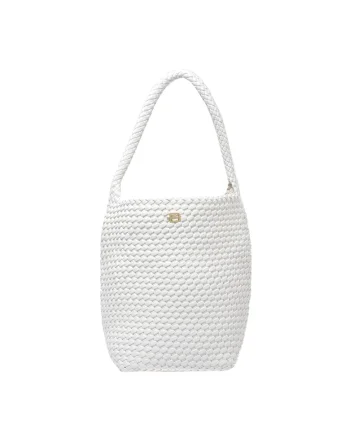 Geanta tote din piele ecologica cu aspect tesut, Alb