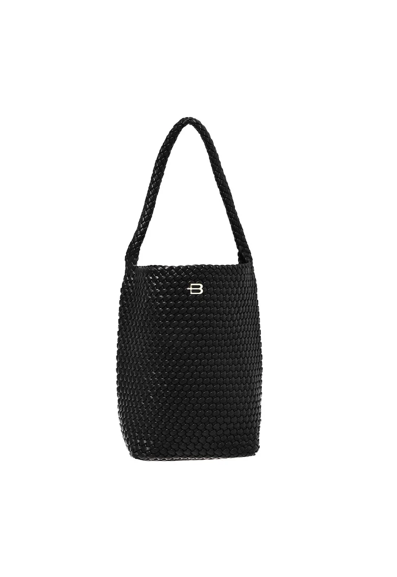 Geanta tote din piele ecologica cu aspect tesut, Negru