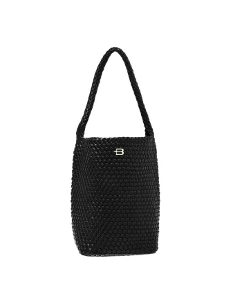 Geanta tote din piele ecologica cu aspect tesut, Negru
