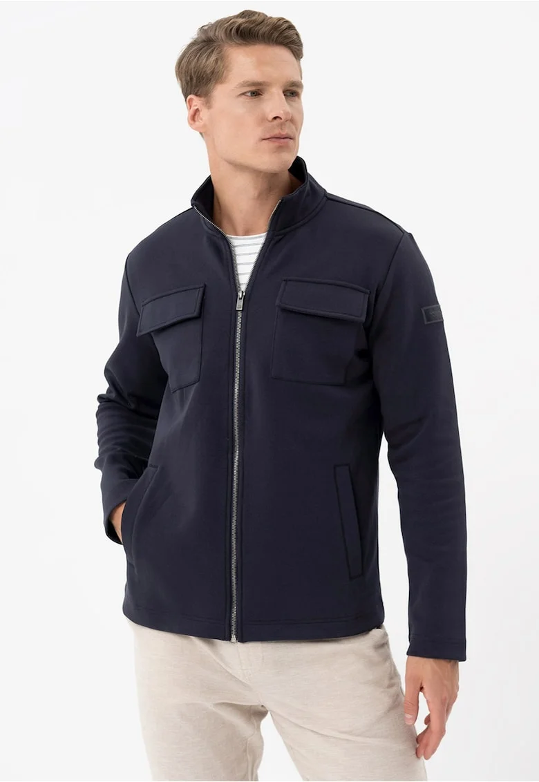 Bluza de trening cu fermoar, cu buzunare pe piept, guler inalt, Comfort Fit,  B-North, albastru marin, Bleumarin