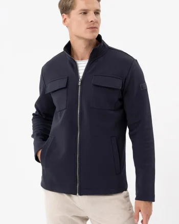 Bluza de trening cu fermoar, cu buzunare pe piept, guler inalt, Comfort Fit,  B-North, albastru marin, Bleumarin
