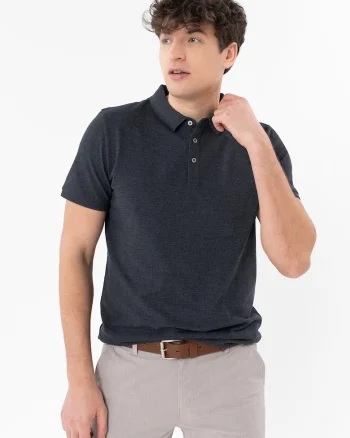 Tricou polo barbati din bumbac, Regular Fit, uni,  O-Chase, albastru marin, Bleumarin