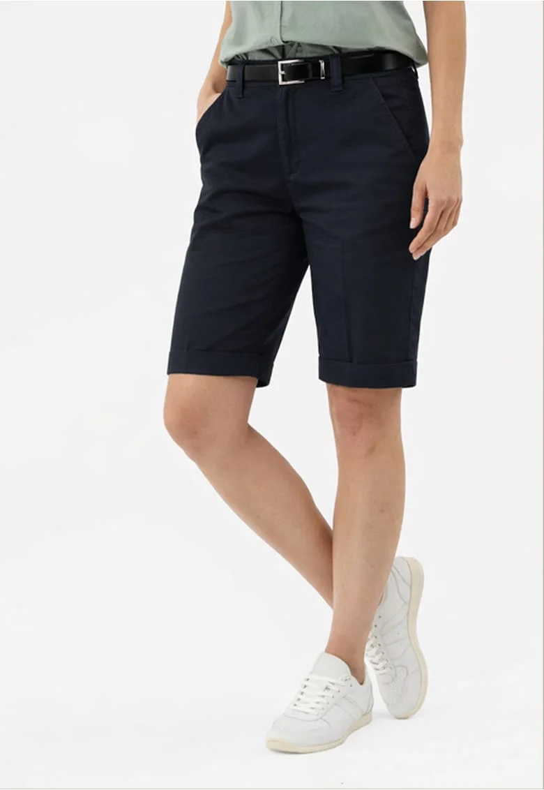 Pantaloni scurti din bumbac, dama, cu pliu, cu cordon, Regular Fit,  P-Kerry, albastru marin, Bleumarin