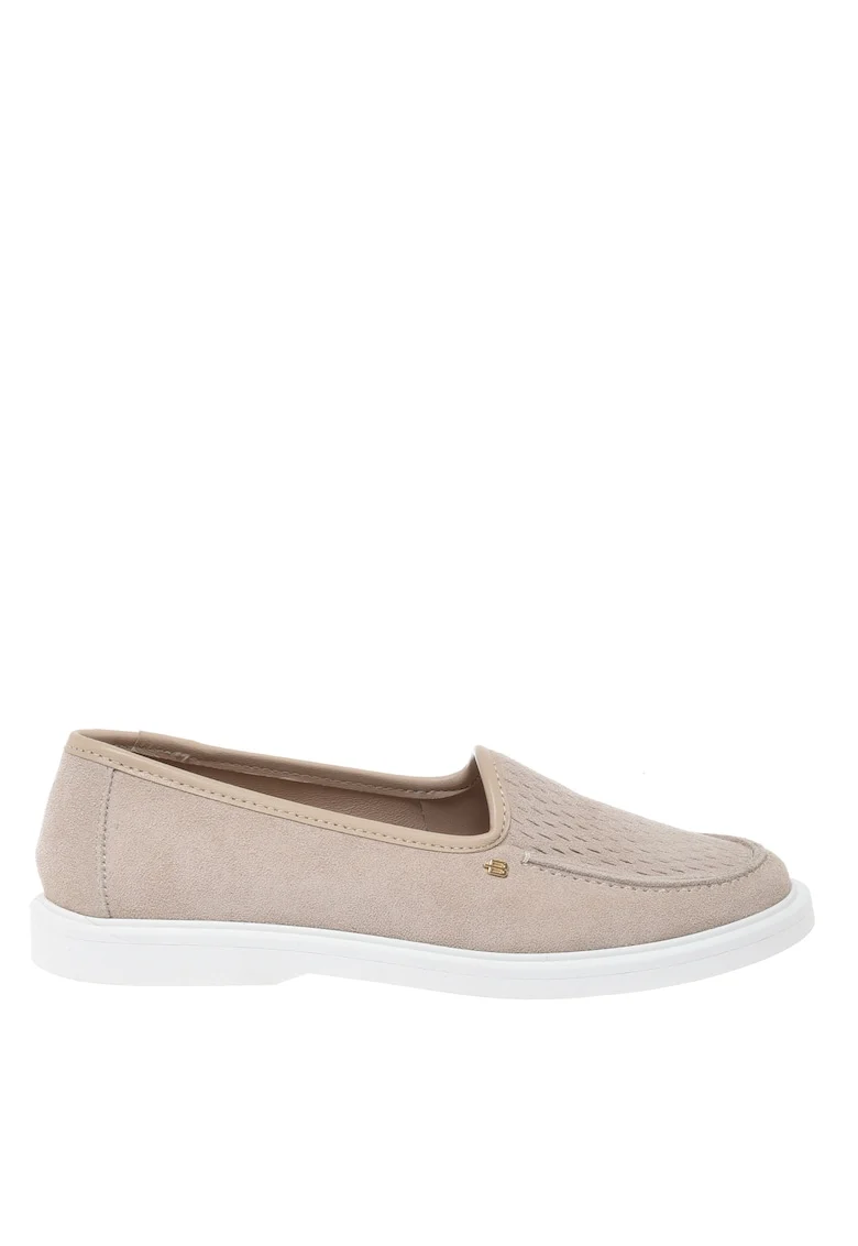 Pantofi loafer de piele intoarsa cu detalii perforate, Bej sampanie