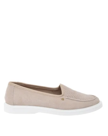 Pantofi loafer de piele intoarsa cu detalii perforate, Bej sampanie