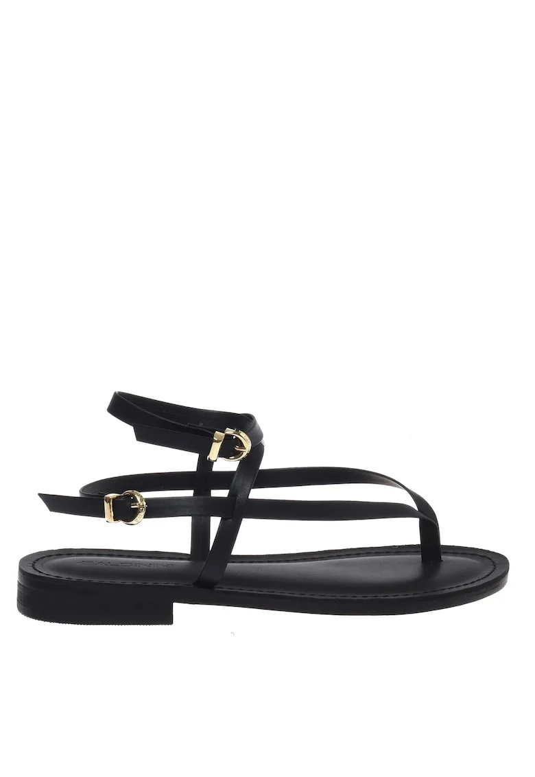 Sandale din piele ecologica cu barete multiple, Negru