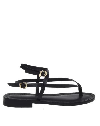 Sandale din piele ecologica cu barete multiple, Negru