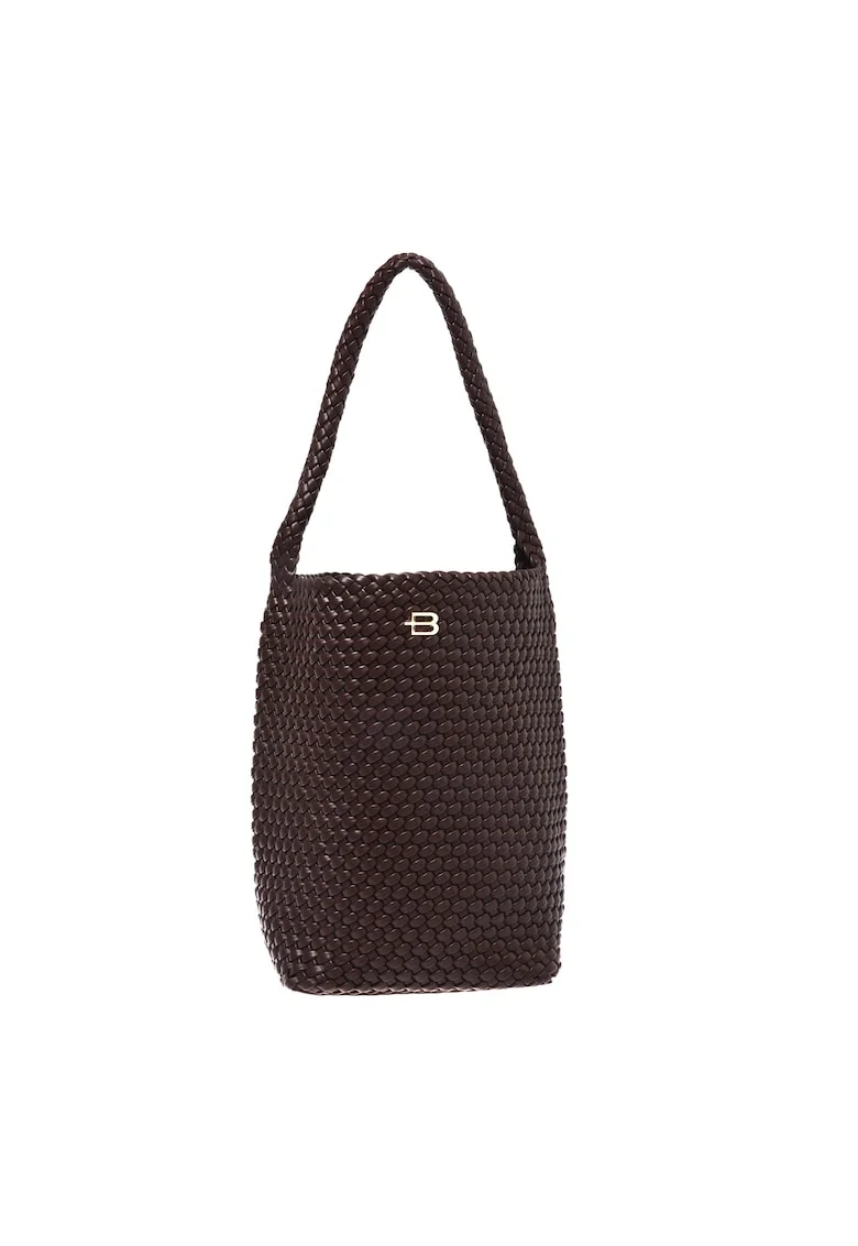 Geanta tote din piele ecologica cu aspect tesut, Maro