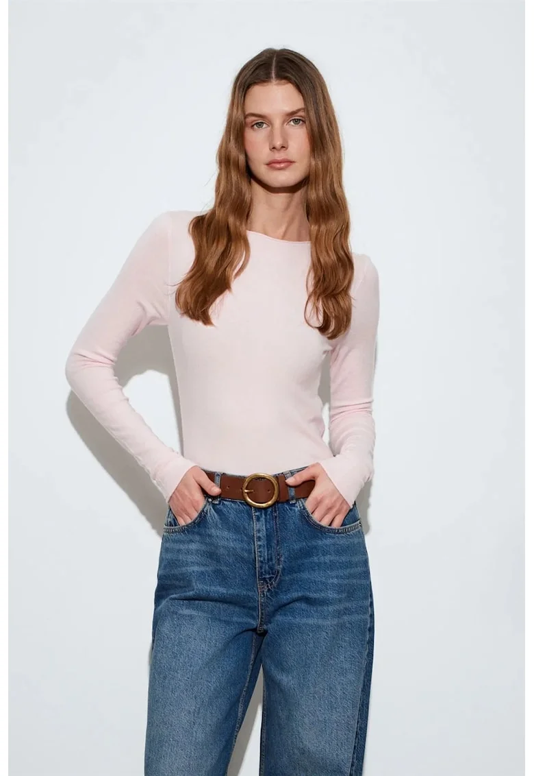 Pulover dama,  slim-fit, tricot subtireqwdfwq, Roz pal