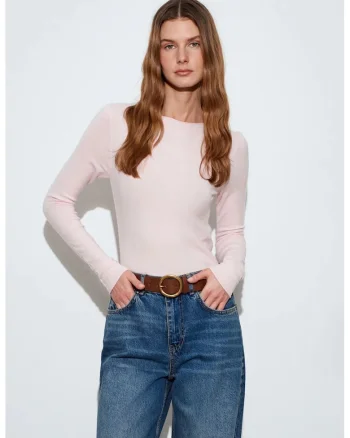 Pulover dama,  slim-fit, tricot subtireqwdfwq, Roz pal