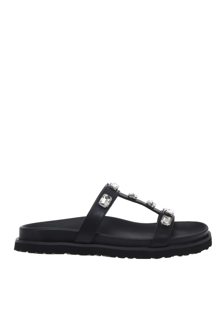 Papuci de piele cu tinte, Negru