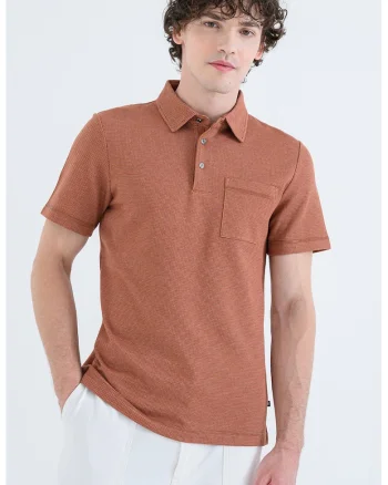 Tricou polo cu buzunar pe piept, Maro cognac