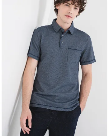 Tricou polo cu buzunar pe piept, Bleumarin