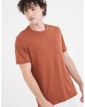 Tricou cu buzunar pe piept, Maro cognac