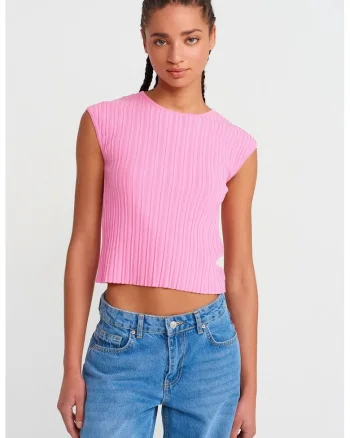 Bluza dama,  crop, mulata, roz aprins, tricot viscoza-poliamida,