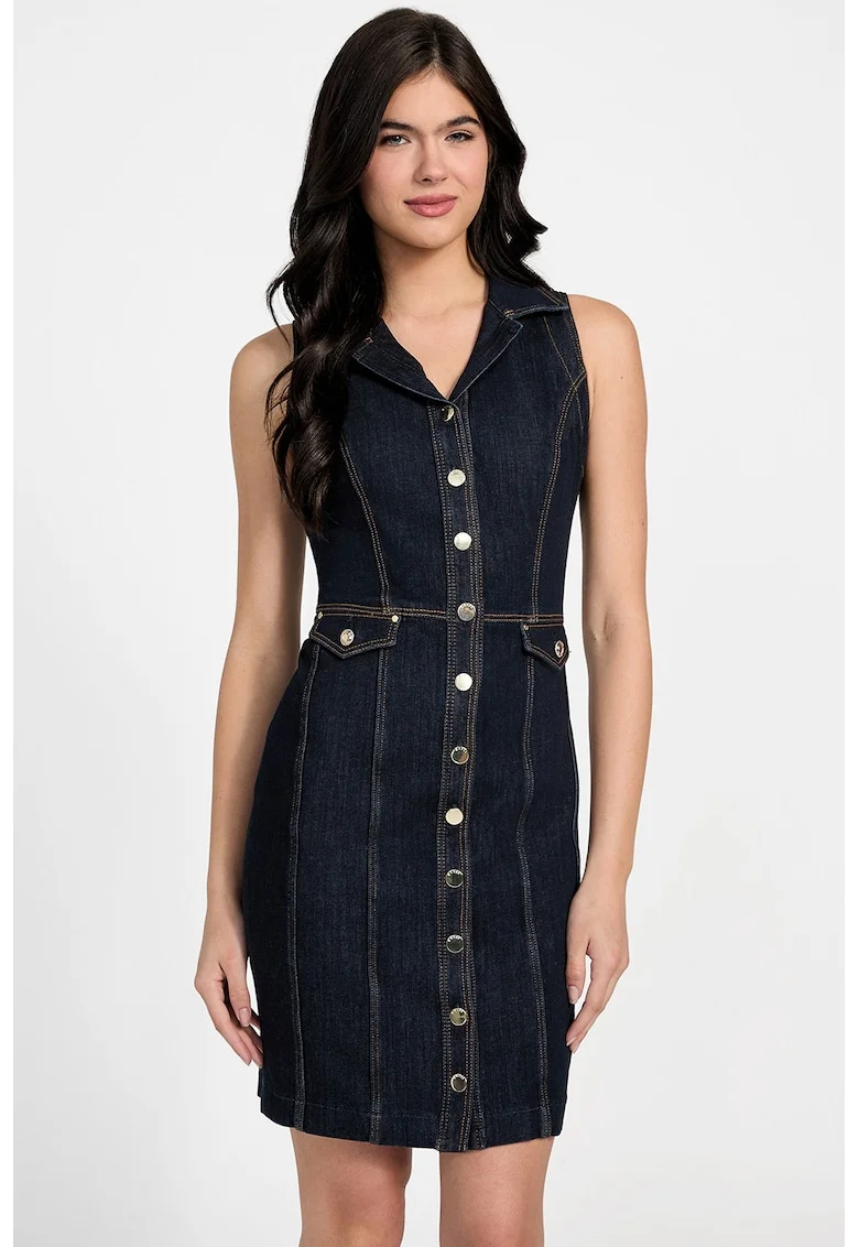 Rochie-camasa din denim din amestec de modal, Bleumarin