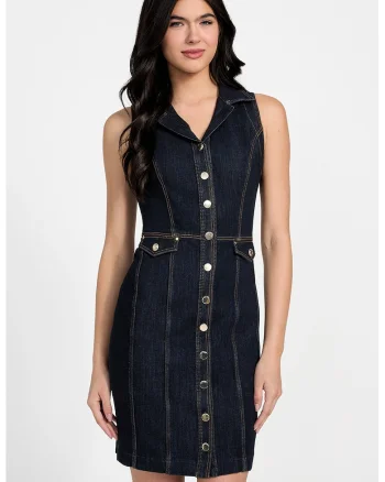 Rochie-camasa din denim din amestec de modal, Bleumarin