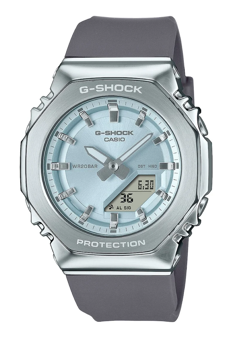 Ceas analog si digital cu o curea din silicon G-Shock, Argintiu/Gri inchis