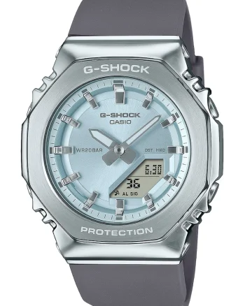 Ceas analog si digital cu o curea din silicon G-Shock, Argintiu/Gri inchis
