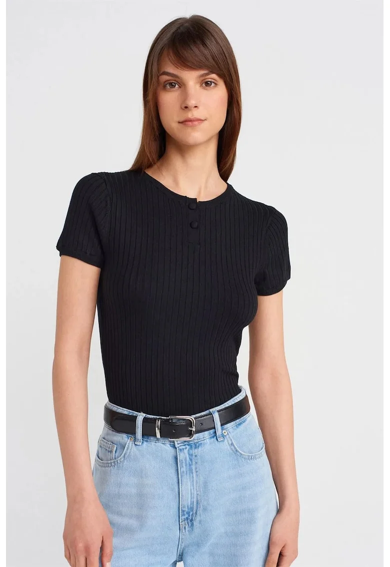 Bluza dama,  bluza cu nasturi, maneca scurta, negru, viscoza-poliamida,
