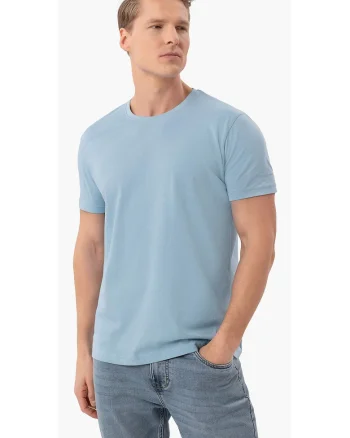 Tricou barbati din bumbac, decolteu la baza gatului, uni, Regular Fit,  T-Basic, albstru deschis, Albastru deschis